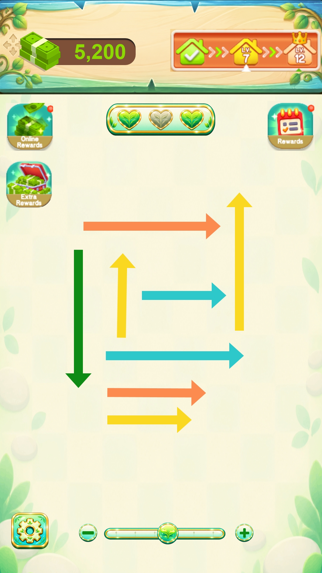 Screenshot showing the arrow puzzle gameplay of Garden Arrows Journey